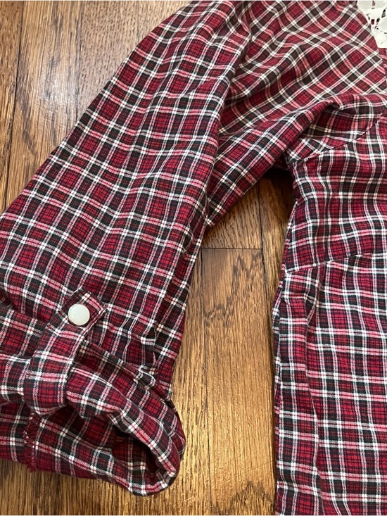 Women’s western Pearl snap plaid lace top shirt M - Picture 3 of 7